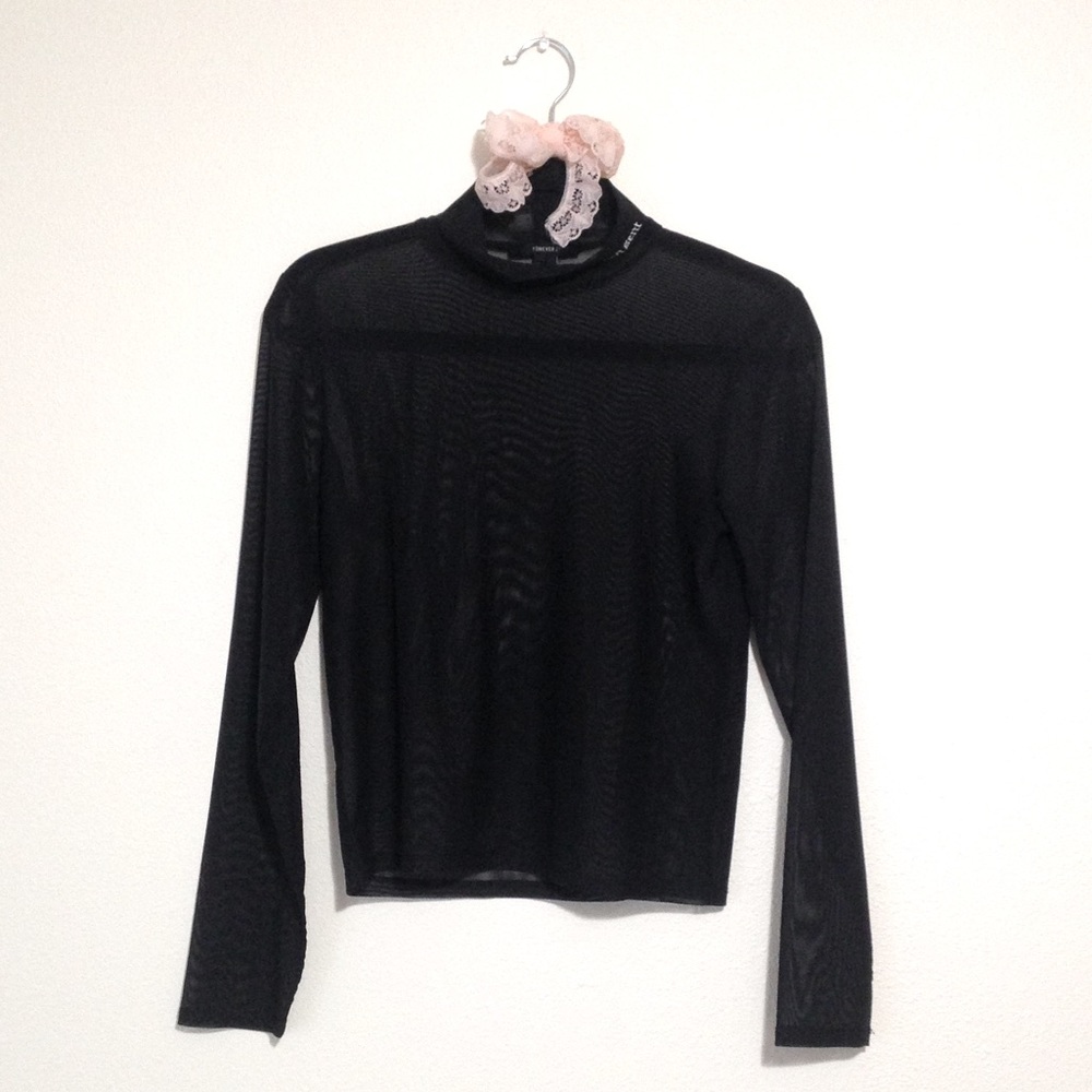 Forever21 Heaven Sent Black Sheer Mesh Long Sleeve Mock neck Top